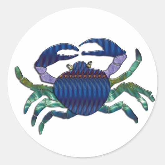 Blauwe krab ronde sticker (Voorkant)