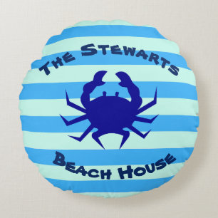 Blauwe Krab Ronde Strandhuis Decoratie Rond Kussen