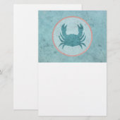 Blauwe krab roze ring briefpapier (Voorkant / Achterkant)