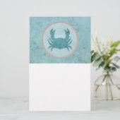 Blauwe krab roze ring briefpapier (Staand voorkant)