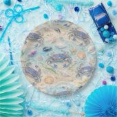 Blauwe Krab & Schelp Papieren Bordje (Feest)