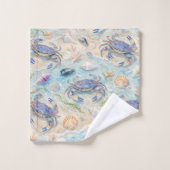Blauwe Krab & Schelpen Bad Handdoek (Wasdoekje)
