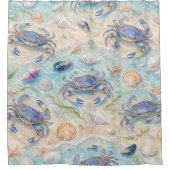 Blauwe Krab & Schelpen Douchegordijn (Voorkant)