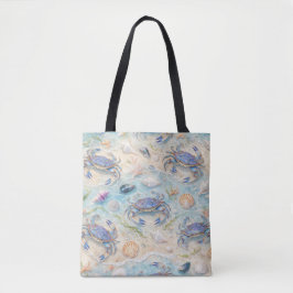 Blauwe Krab & Schelpen Strand Tote Bag
