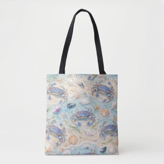 Blauwe Krab & Schelpen Strand Tote Bag (Voorkant)