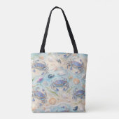 Blauwe Krab & Schelpen Strand Tote Bag (Achterkant)