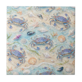 Blauwe Krab & Schelpen Tegeltje