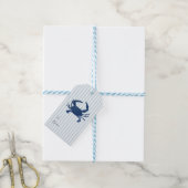 Blauwe Krab schilderij Nautisch Blauwe Streep Kust Cadeaulabel (Met Touw)
