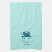 Blauwe Krab Strand Aqua Keukenhanddoek (Verticaal)