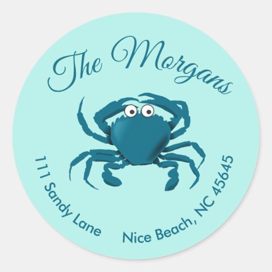 Blauwe Krab Strand Ronde Retouradreslabel Sticker (Voorkant)