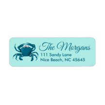 Blauwe Krab Strand Thema Retouradres Label