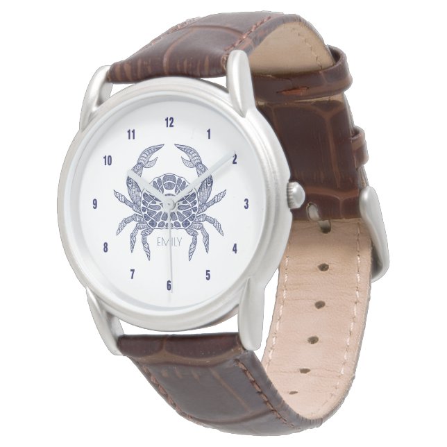 Blauwe krab tribale illustratie horloge (Gekanteld)