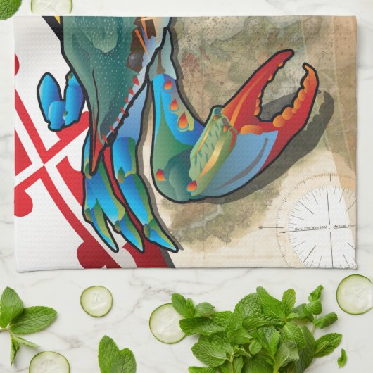 Blauwe krab van Maryland Theedoek (Gevouwen)