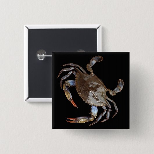 Blauwe krab vierkante button 5,1 cm (Voorkant /achterkant)