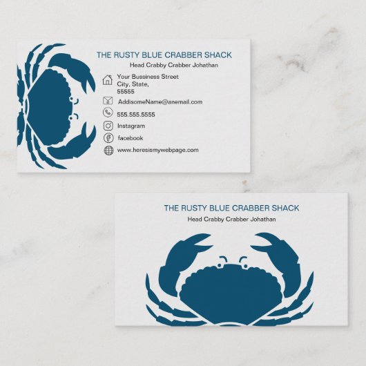 Blauwe Krab Vis en zeevruchten Zwart Wit Eenvoudig Visitekaartje (Voorkant / Achterkant)
