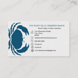 Blauwe Krab Vis en zeevruchten Zwart Wit Eenvoudig Visitekaartje