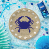 Blauwe krab & witte Starfish Nautical Beach "Burla Papieren Bordje (Feest)