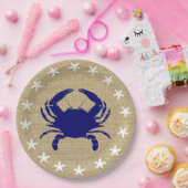 Blauwe krab & witte Starfish Nautical Beach "Burla Papieren Bordje (Feest)