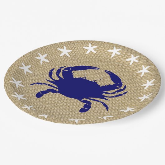 Blauwe krab & witte Starfish Nautical Beach "Burla Papieren Bordje (Gekanteld)