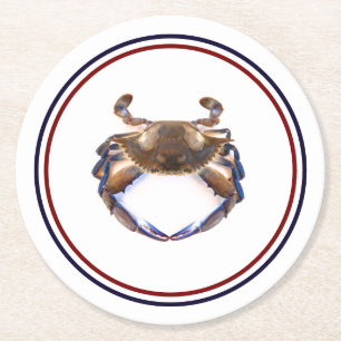 Blauwe krab zeehond Nautisch Ronde Kartonnen Onderzetter