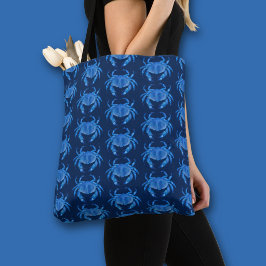 Blauwe krab zeekust oceaanoverdruk tote bag