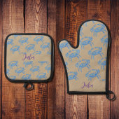 Blauwe krabben- Naam toevoegen Oven Mitt & Pot Hol Ovenwant & Pannenlap Set