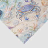 Blauwe Krabben & Schelpen Kust Tissuepapier (Detail)