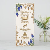 Blauwe Kralen Elegant Bloemig Huwelijksprogramma Programmakaart (Staand voorkant)