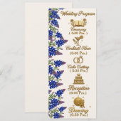 Blauwe Kralen Elegant Bloemig Huwelijksprogramma Programmakaart (Voorkant / Achterkant)
