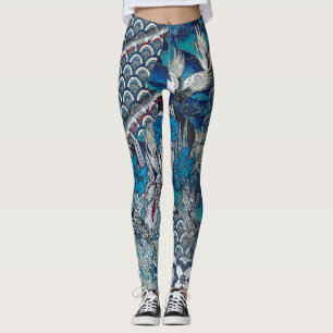 Blauwe kranen die over de vloer vliegen leggings