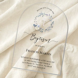 blauwe krans Doop Acryl Uitnodigingen