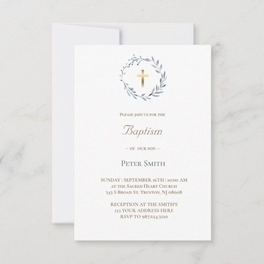 blauwe krans | doop kaart (Voorkant)