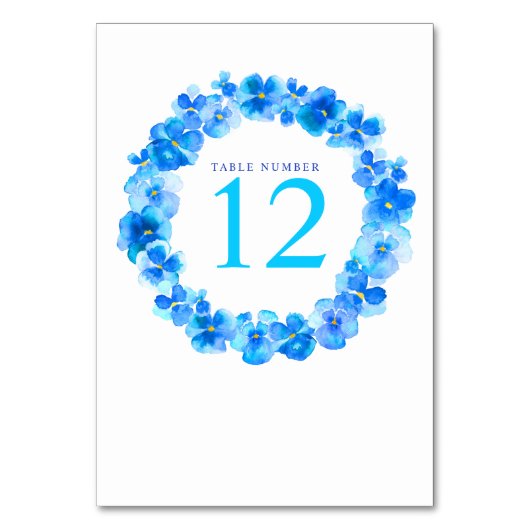 Blauwe krans waterverf bloemkunst tafelnummers (Achterkant)