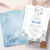 Blauwe Kreeft en Bloemen Doop & Eerste Verjaardag Kaart