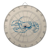 Blauwe kreeft lijn tekening op zandstrand tan kleu dartbord (Voorkant)
