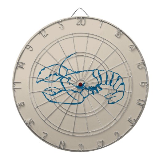 Blauwe kreeft lijn tekening op zandstrand tan kleu dartbord (Voorkant)