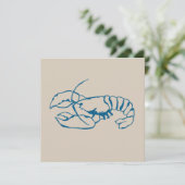 Blauwe kreeft lijn tekening op zandstrand tan kleu kaart (Staand voorkant)