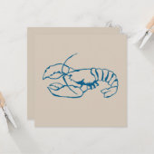 Blauwe kreeft lijn tekening op zandstrand tan kleu kaart (Voorkant / Achterkant in situ)