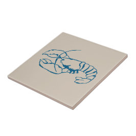 Blauwe kreeft lijn tekening op zandstrand tan kleu tegeltje
