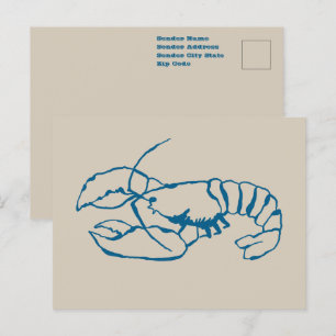 Blauwe Kreeft Lijntekening Op Zandstrand Tane Kleu Briefkaart