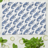 Blauwe Kreeft Retro Vintage Afbeelding Theedoek (Gevouwen)