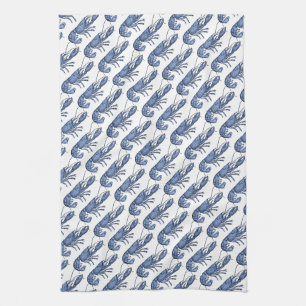 Blauwe Kreeft Retro Vintage Afbeelding Theedoek