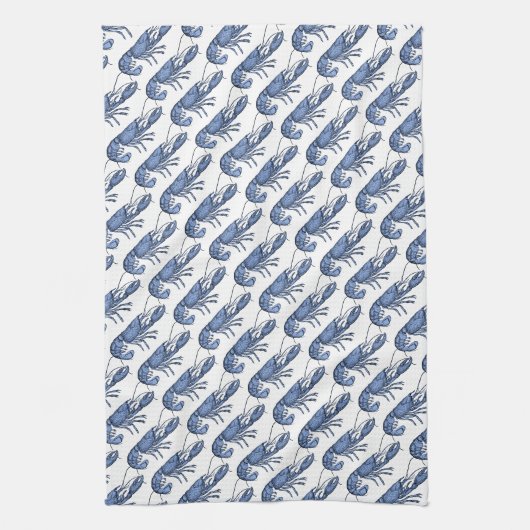 Blauwe Kreeft Retro Vintage Afbeelding Theedoek (Verticaal)