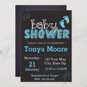 Blauwe krijtbord baby shower uitnodiging (Voorkant / Achterkant)