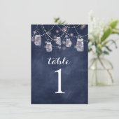 Blauwe krijtbord Mason Jar tafel nummers Kaart (Staand voorkant)
