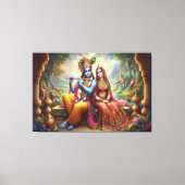Blauwe Krishna Art: Radha & Godheid Fluit, Indiase Canvas Afdruk (Voorkant)