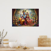Blauwe Krishna-kunst: Radha & Godheid Fluit, India Poster (Keuken)