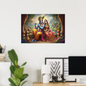 Blauwe Krishna-kunst: Radha & Godheid Fluit, India Poster (Thuiskantoor)