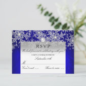 Blauwe Kristal Parel Sneeuwvlok Zilver Winter RSVP (Staand voorkant)