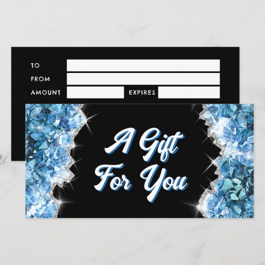 Blauwe kristallen cadeaubon (Voorkant / Achterkant)